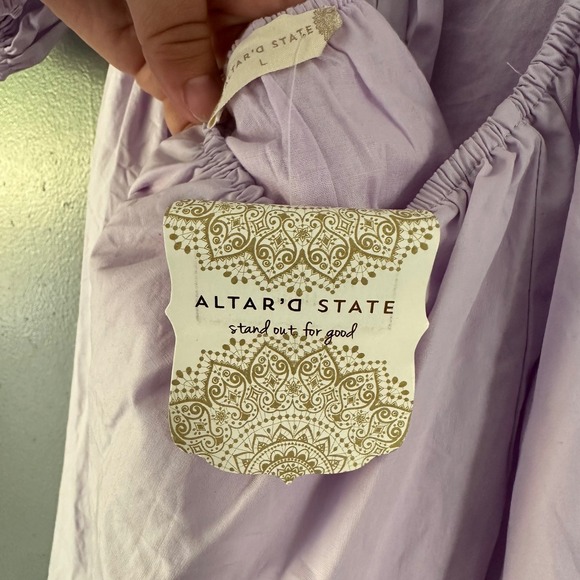 Altar'd State Lavender Purple Open Back Bubble Sleeve Mini Dress NWT LARGE - Picture 9 of 11